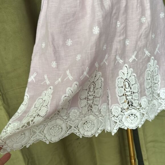 Miguelina 100 % linen crochet lace detailed lavender romper, M - Picture 8 of 16